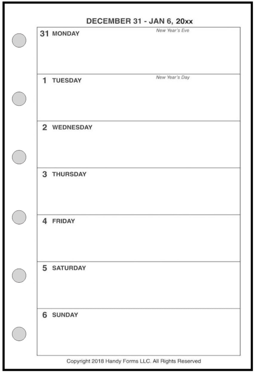 Pocket Weekly and Monthly Planner, 1 Page Per Week, 2 Pages Per Month, No Lines, Style A