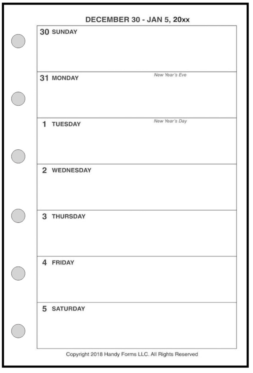 Pocket Weekly and Monthly Planner, 1 Page Per Week, 2 Pages Per Month, No Lines, Style A