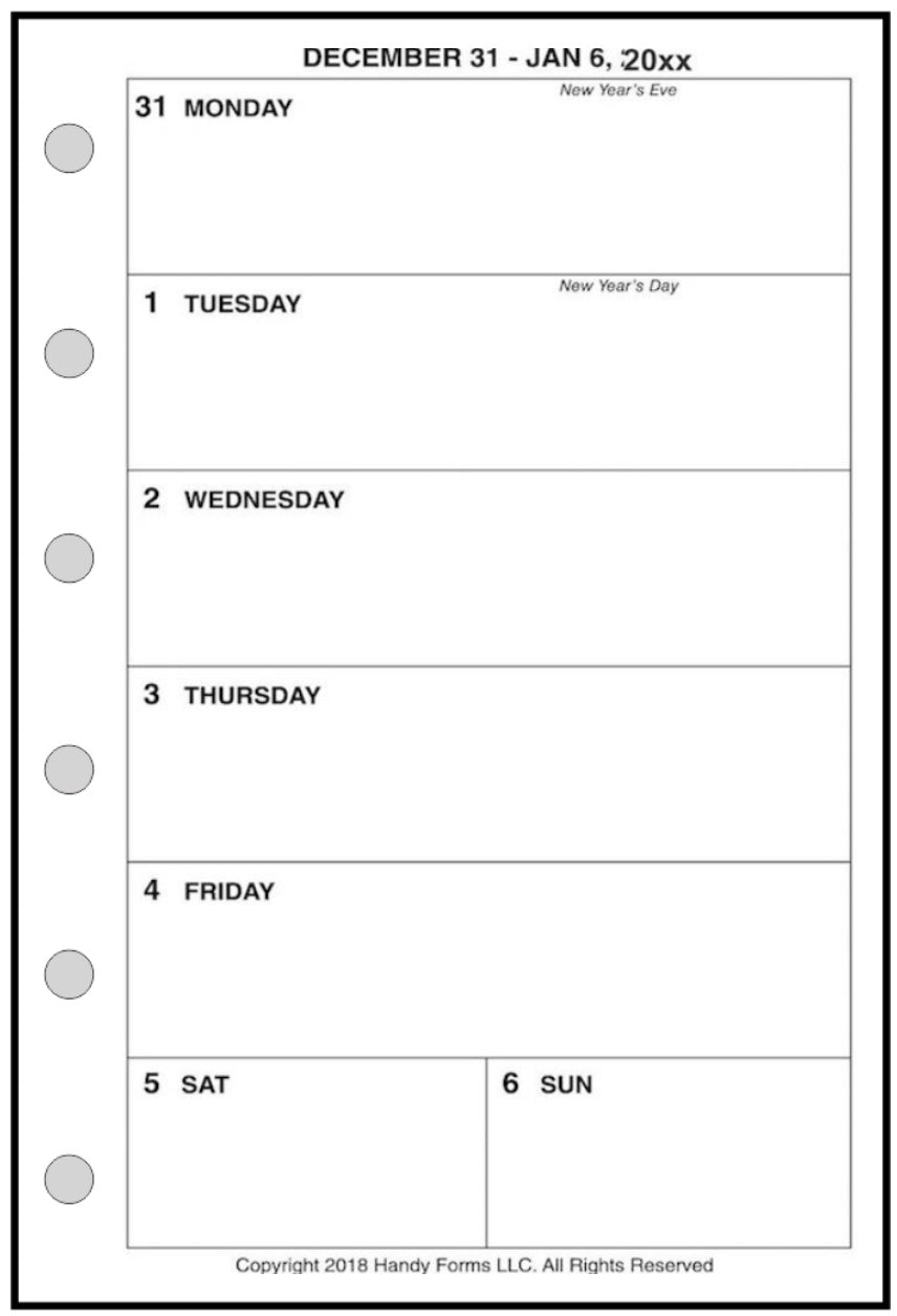 Pocket Weekly and Monthly Planner, 1 Page Per Week, 2 Pages Per Month, No Lines, Style B