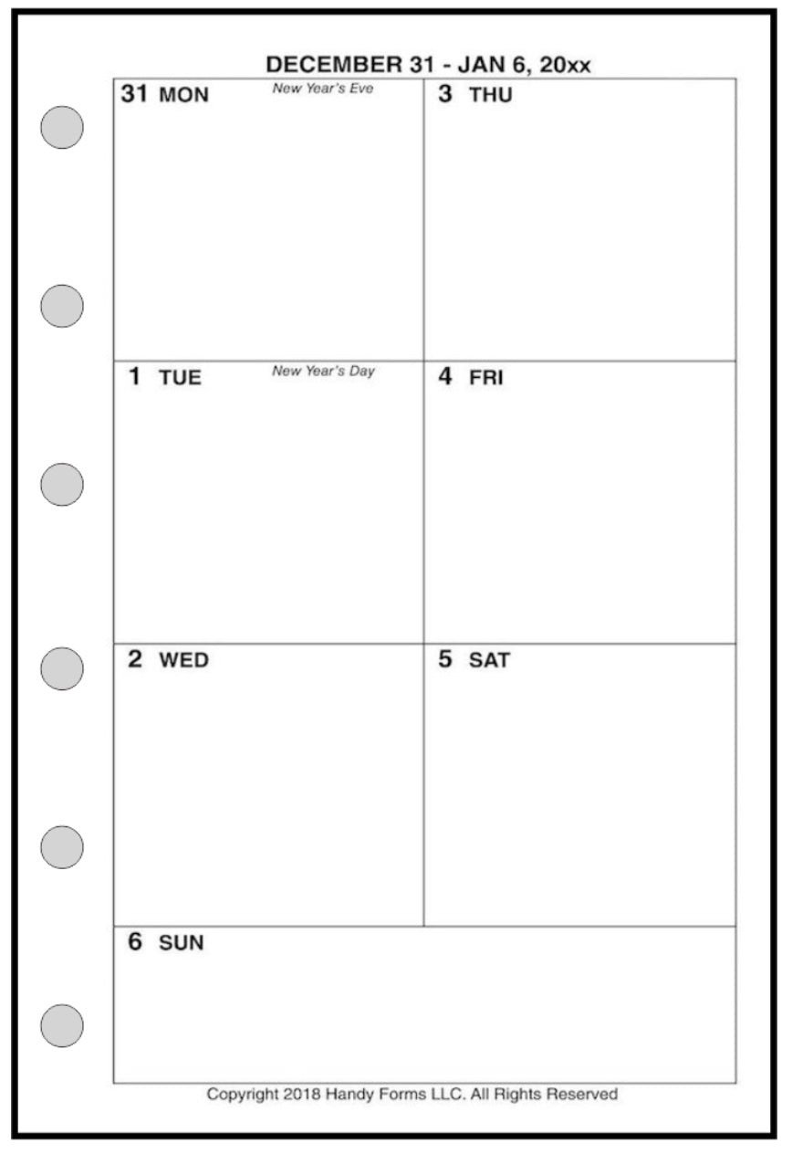 Pocket Weekly and Monthly Planner, 1 Page Per Week, 2 Pages Per Month, No Lines, Style C