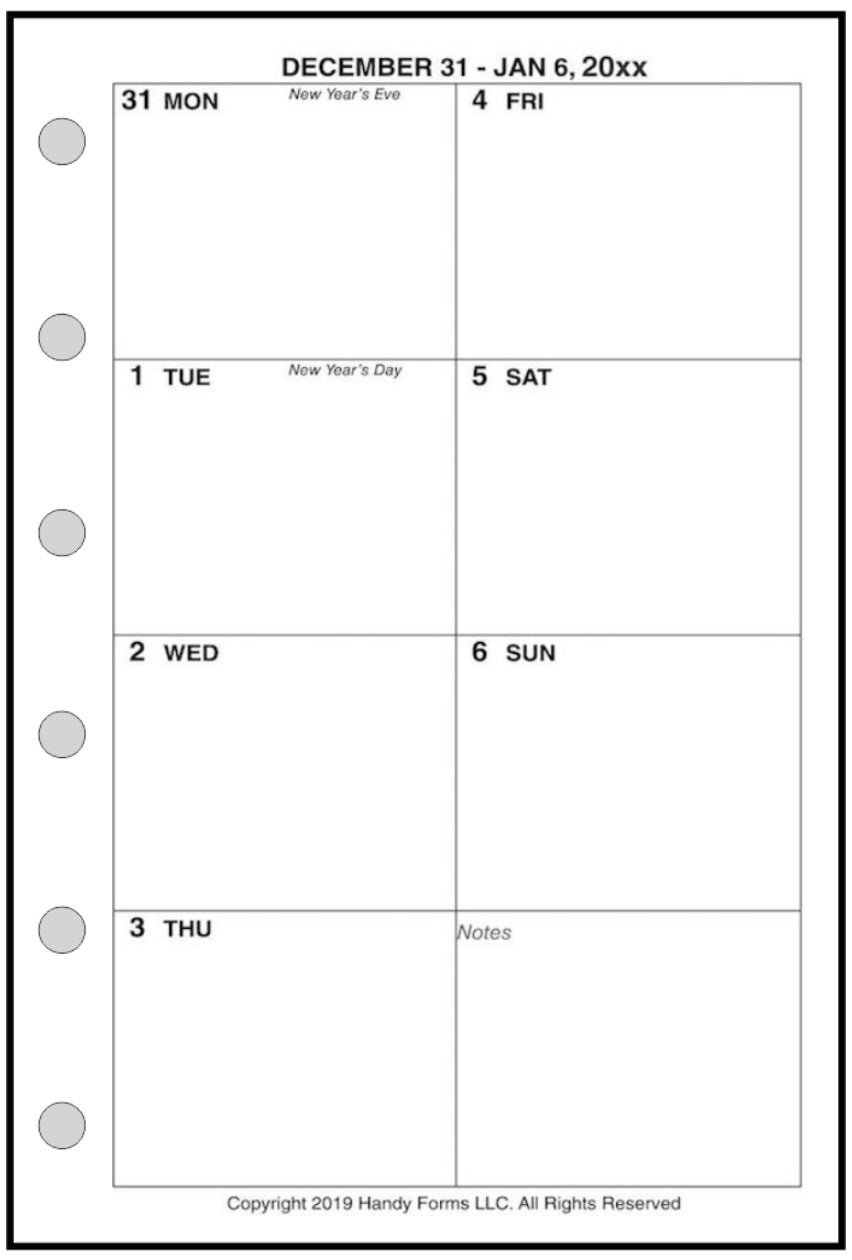 Pocket Weekly and Monthly Planner, 1 Page Per Week, 2 Pages Per Month, No Lines, Style D
