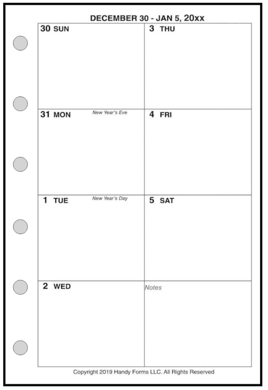 Pocket Weekly and Monthly Planner, 1 Page Per Week, 2 Pages Per Month, No Lines, Style D