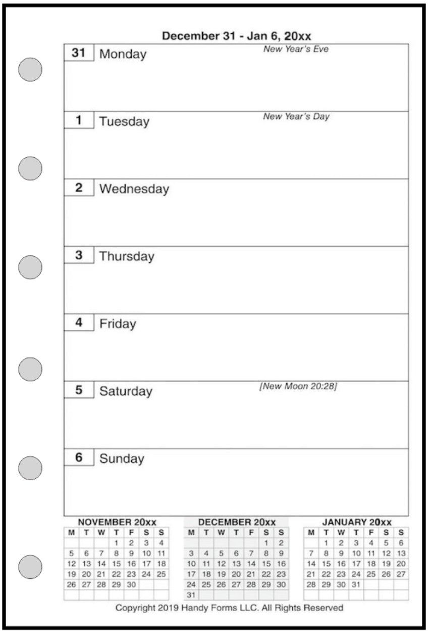 Pocket Weekly and Monthly Planner, 1 Page Per Week, 2 Pages Per Month, No Lines, Style E