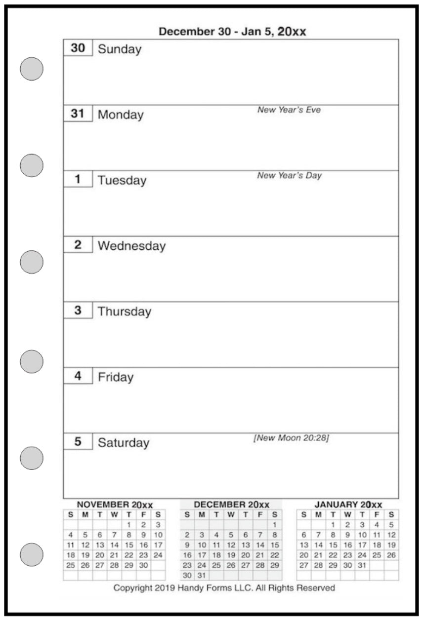 Pocket Weekly and Monthly Planner, 1 Page Per Week, 2 Pages Per Month, No Lines, Style E