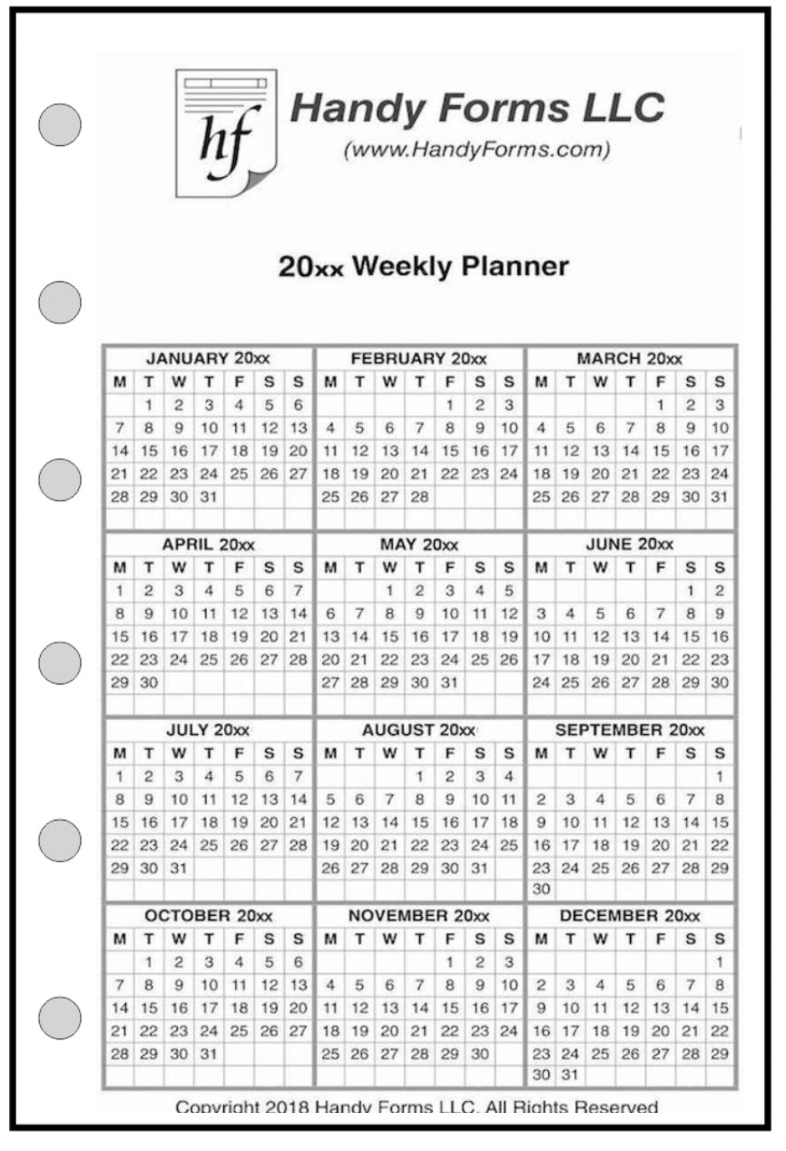 Pocket Weekly and Monthly Planner, 2 Pages Per Week, 2 Pages Per Month, Style H