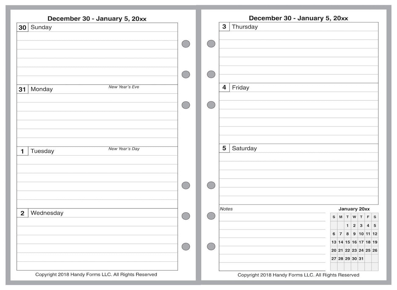 Pocket Weekly and Monthly Planner, 2 Pages Per Week, 2 Pages Per Month, Style A