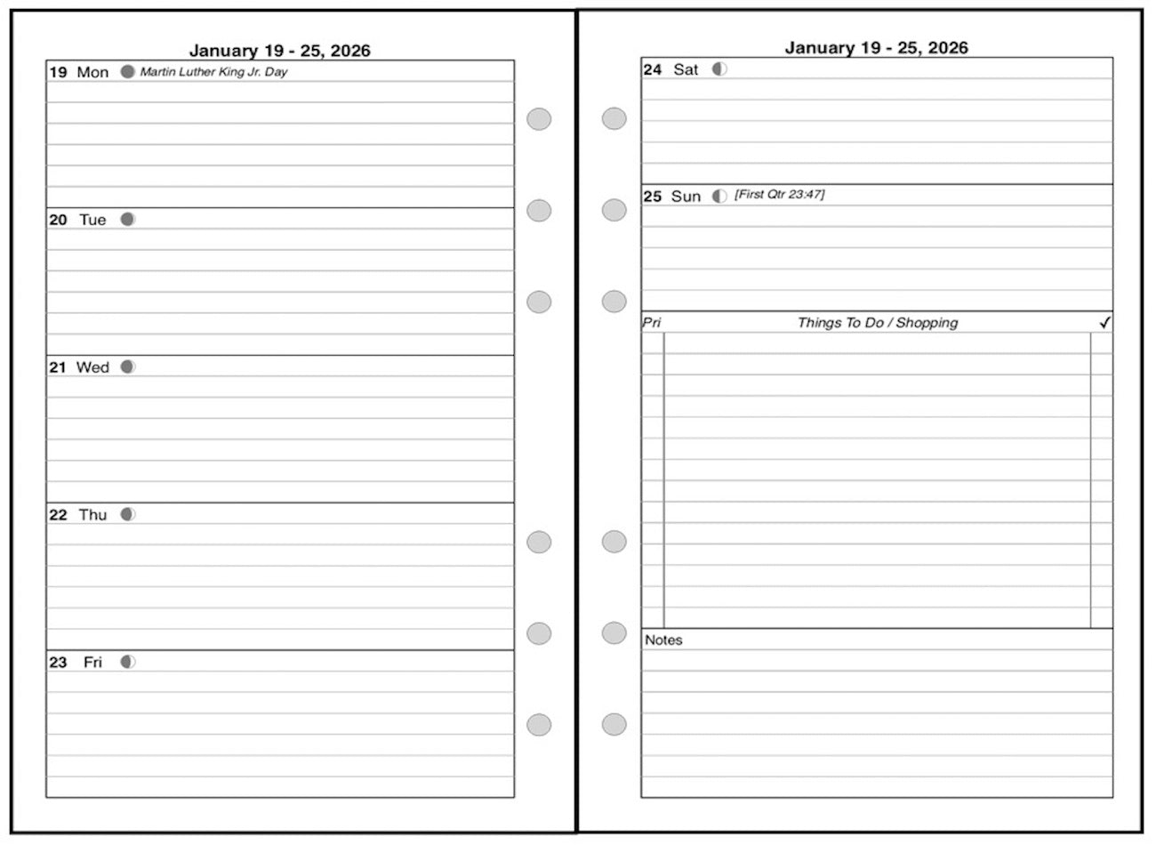 Pocket Weekly and Monthly Planner, 2 Pages Per Week, 2 Pages Per Month, Style D