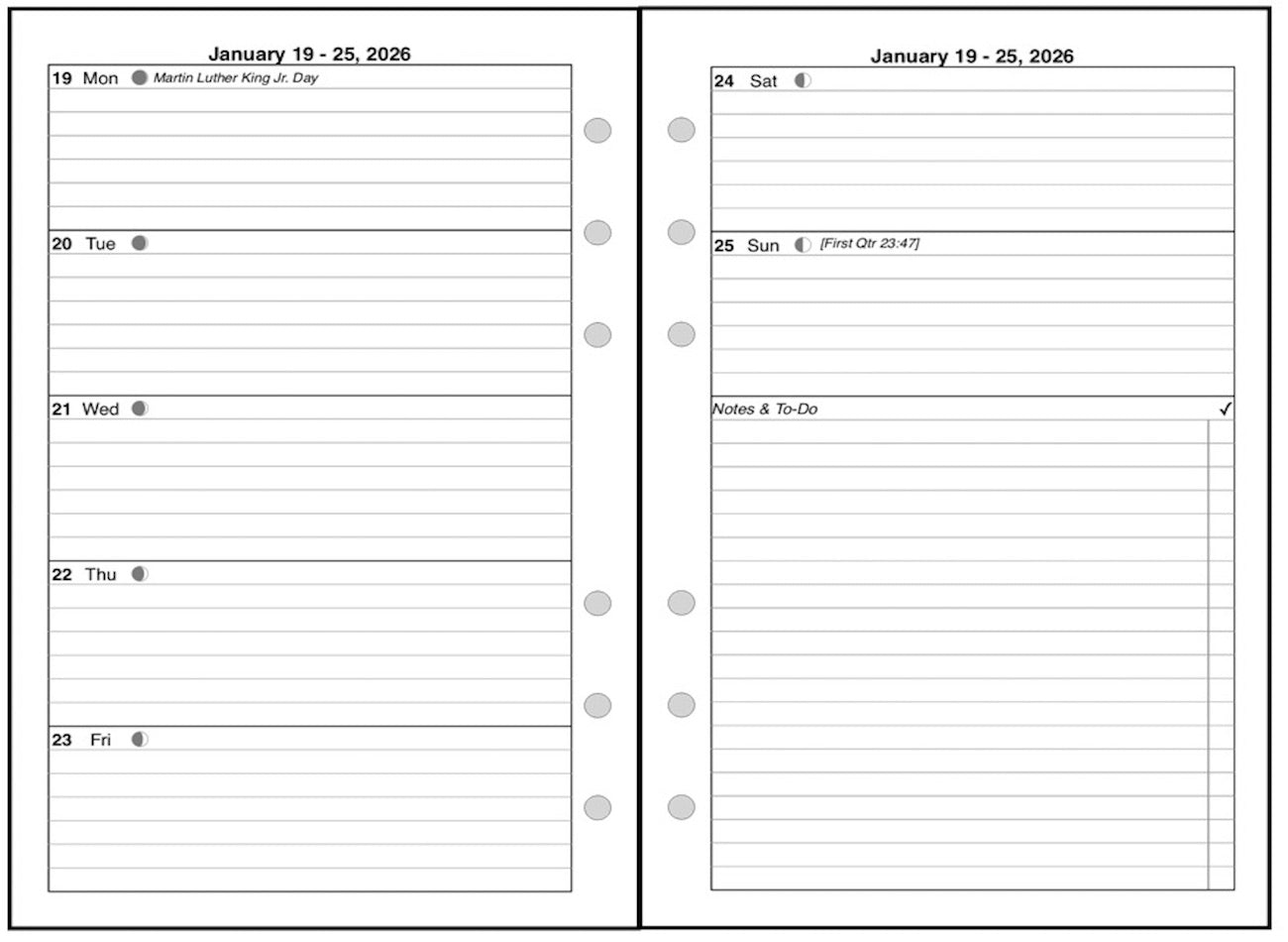 Pocket Weekly and Monthly Planner, 2 Pages Per Week, 2 Pages Per Month, Style D