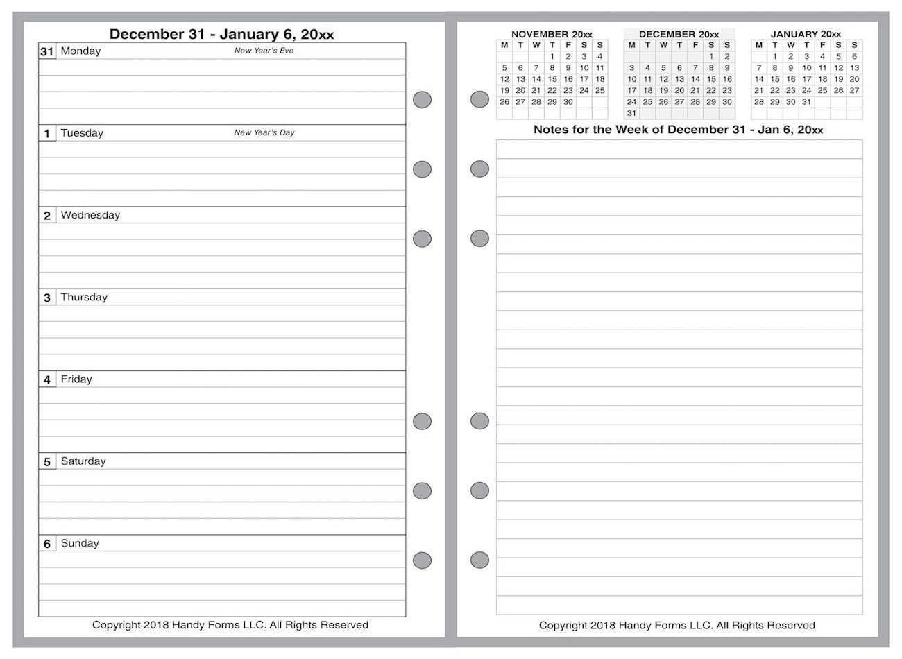 Pocket Weekly and Monthly Planner, 2 Pages Per Week, 2 Pages Per Month, Style F