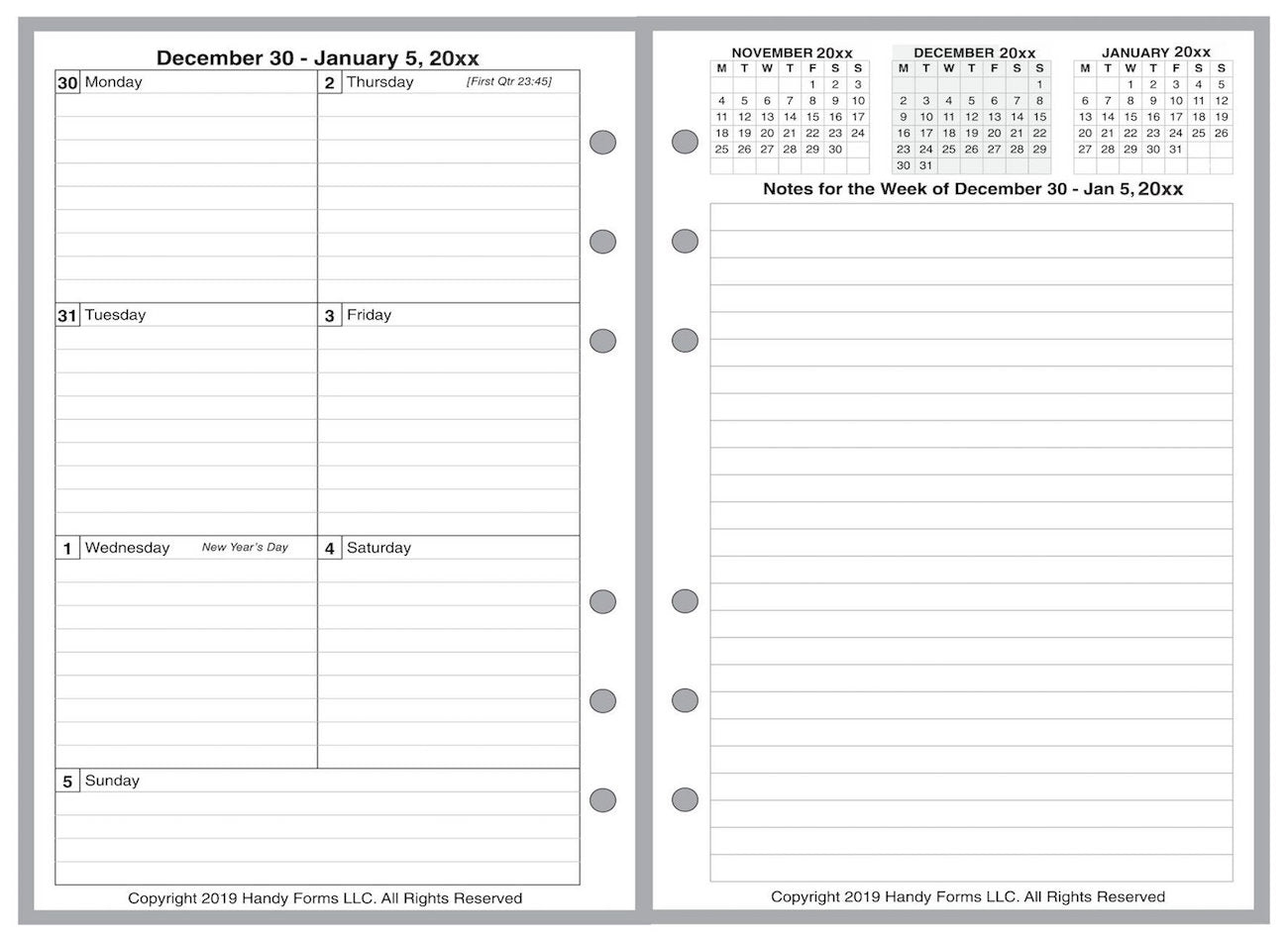Pocket Weekly and Monthly Planner, 2 Pages Per Week, 2 Pages Per Month, Style F