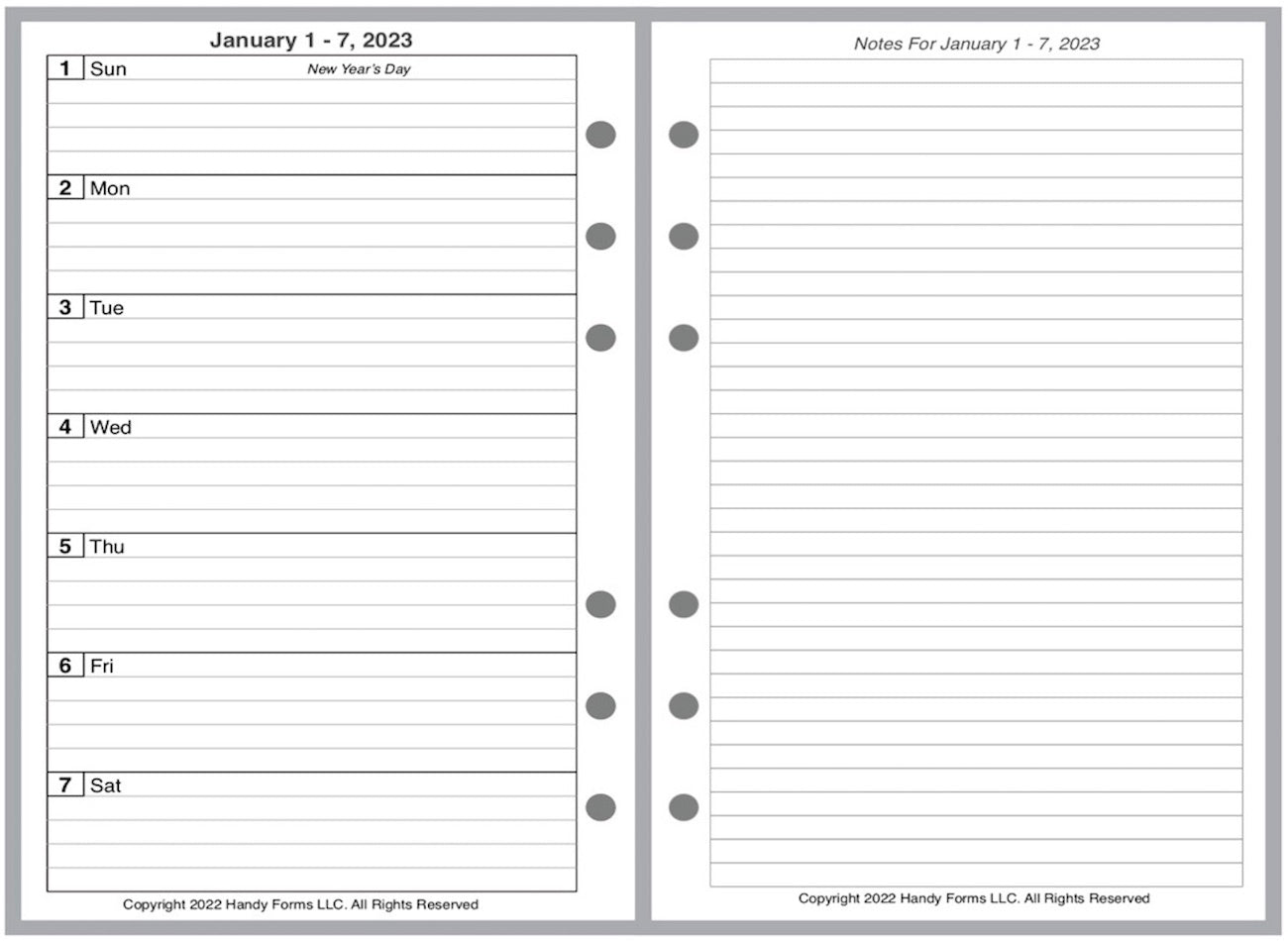 Pocket Weekly and Monthly Planner, 2 Pages Per Week, 2 Pages Per Month, Style G
