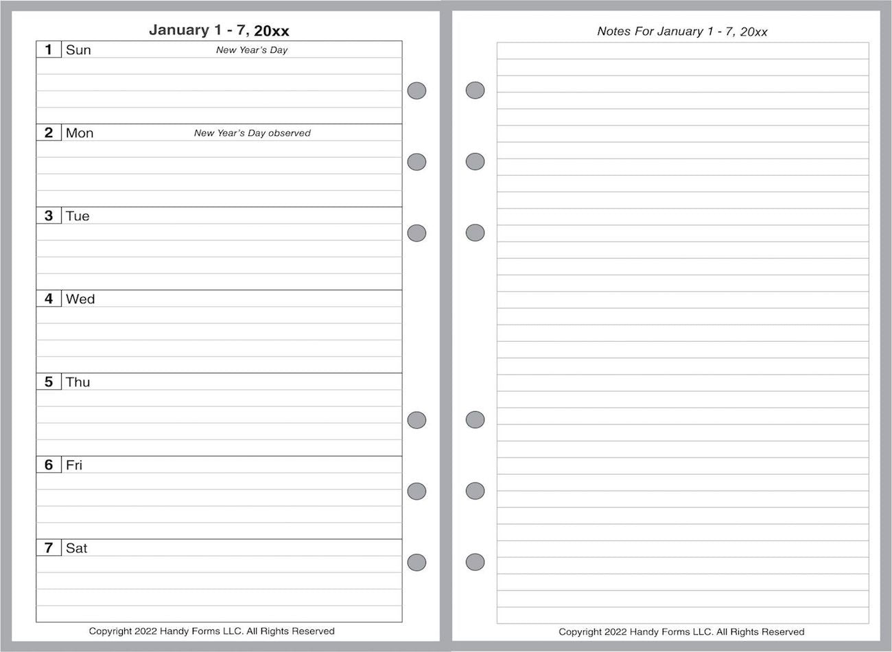 Pocket Weekly and Monthly Planner, 2 Pages Per Week, 2 Pages Per Month, Style G