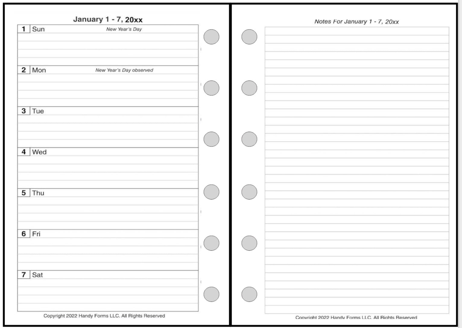 Pocket size Weekly and Monthly Planner, 2 Pages Per Week, 2 Pages Per Month, Style G