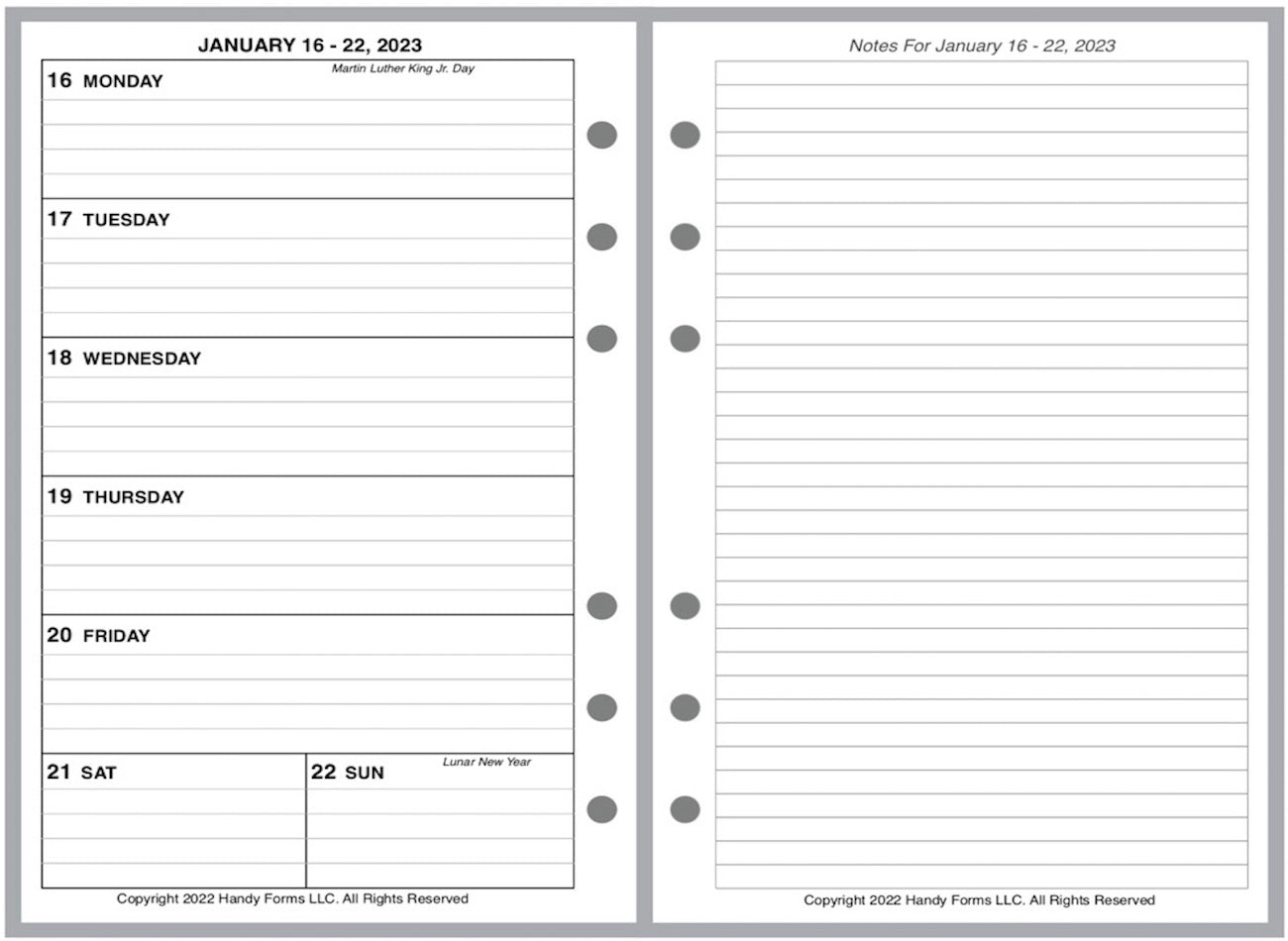 Pocket Weekly and Monthly Planner, 2 Pages Per Week, 2 Pages Per Month, Style G1