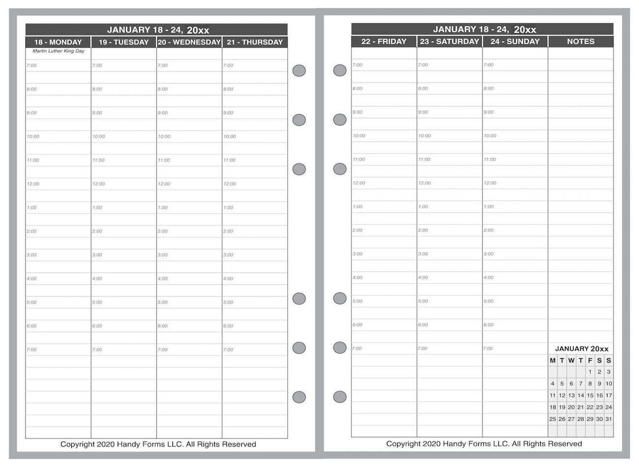 Pocket Weekly and Monthly Planner, 2 Pages Per Week, 2 Pages Per Month, Style V8