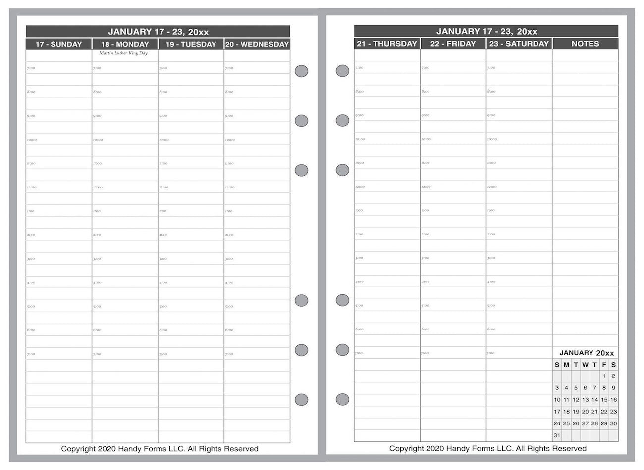 Pocket Weekly and Monthly Planner, 2 Pages Per Week, 2 Pages Per Month, Style V8