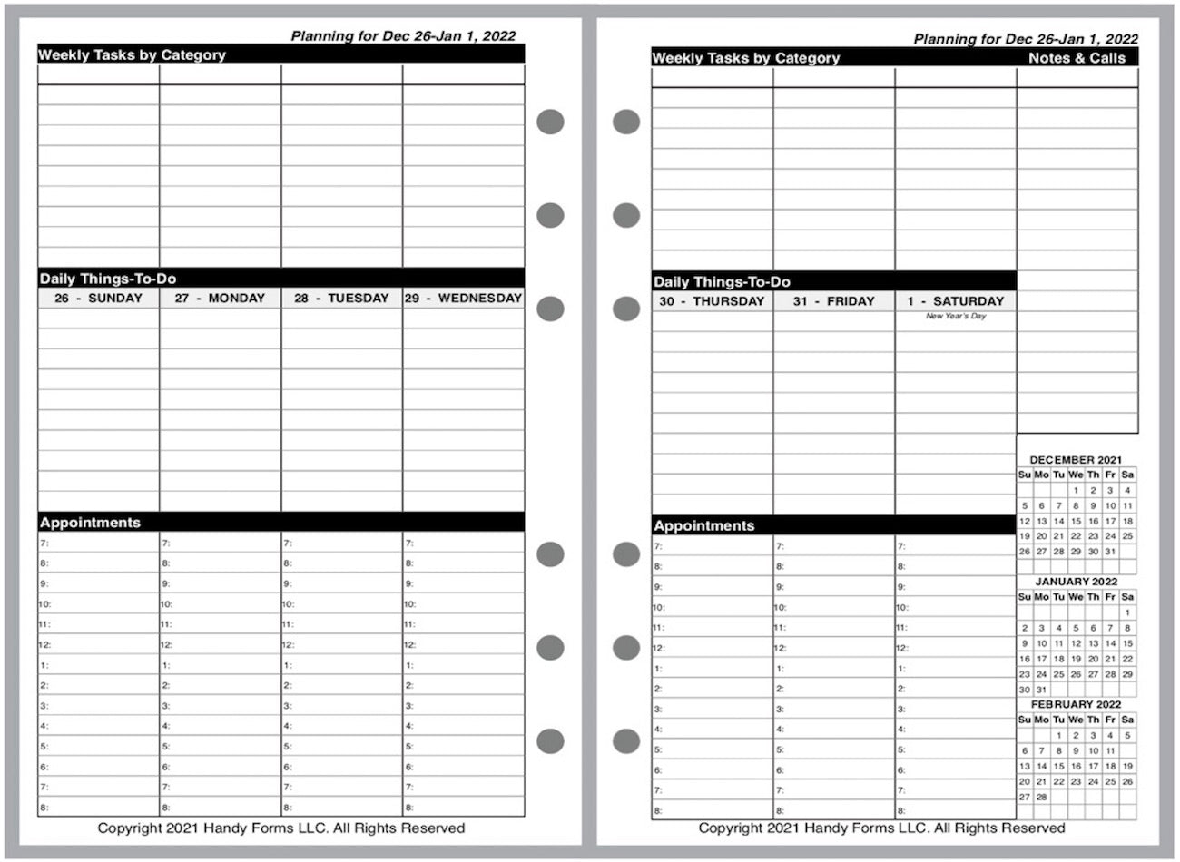 Pocket Weekly and Monthly Planner, 2 Pages Per Week, 2 Pages Per Month, Style VT