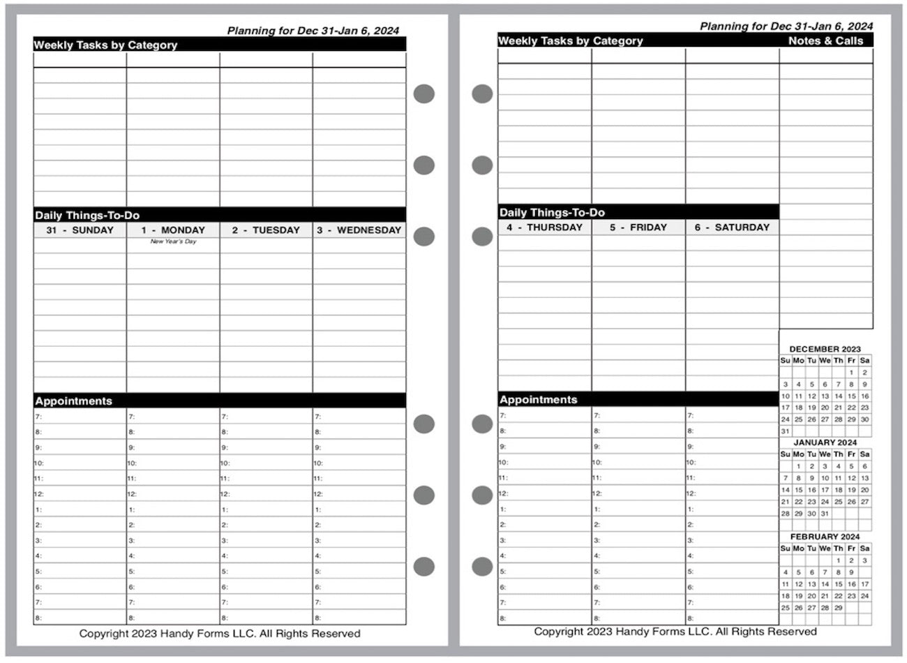 Pocket Weekly and Monthly Planner, 2 Pages Per Week, 2 Pages Per Month, Style VT
