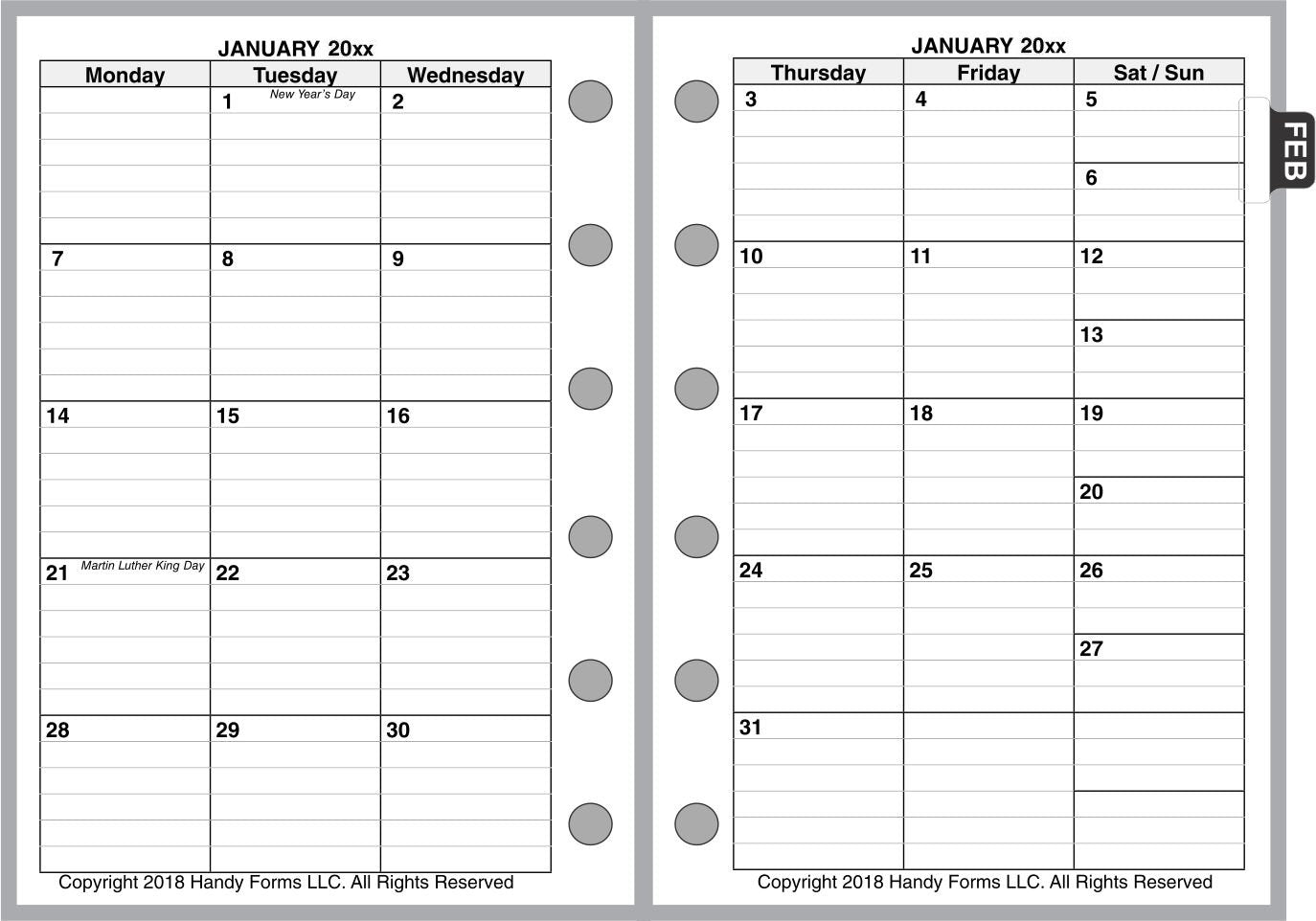 Pocket Weekly and Monthly Planner, 1 Page Per Week, 2 Pages Per Month, Style E