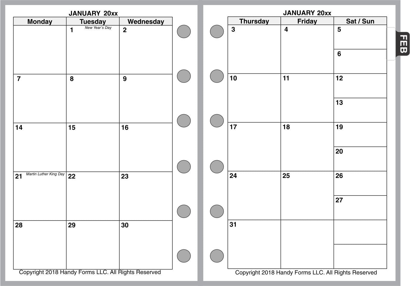 Pocket Weekly and Monthly Planner, 1 Page Per Week, 2 Pages Per Month, Style H