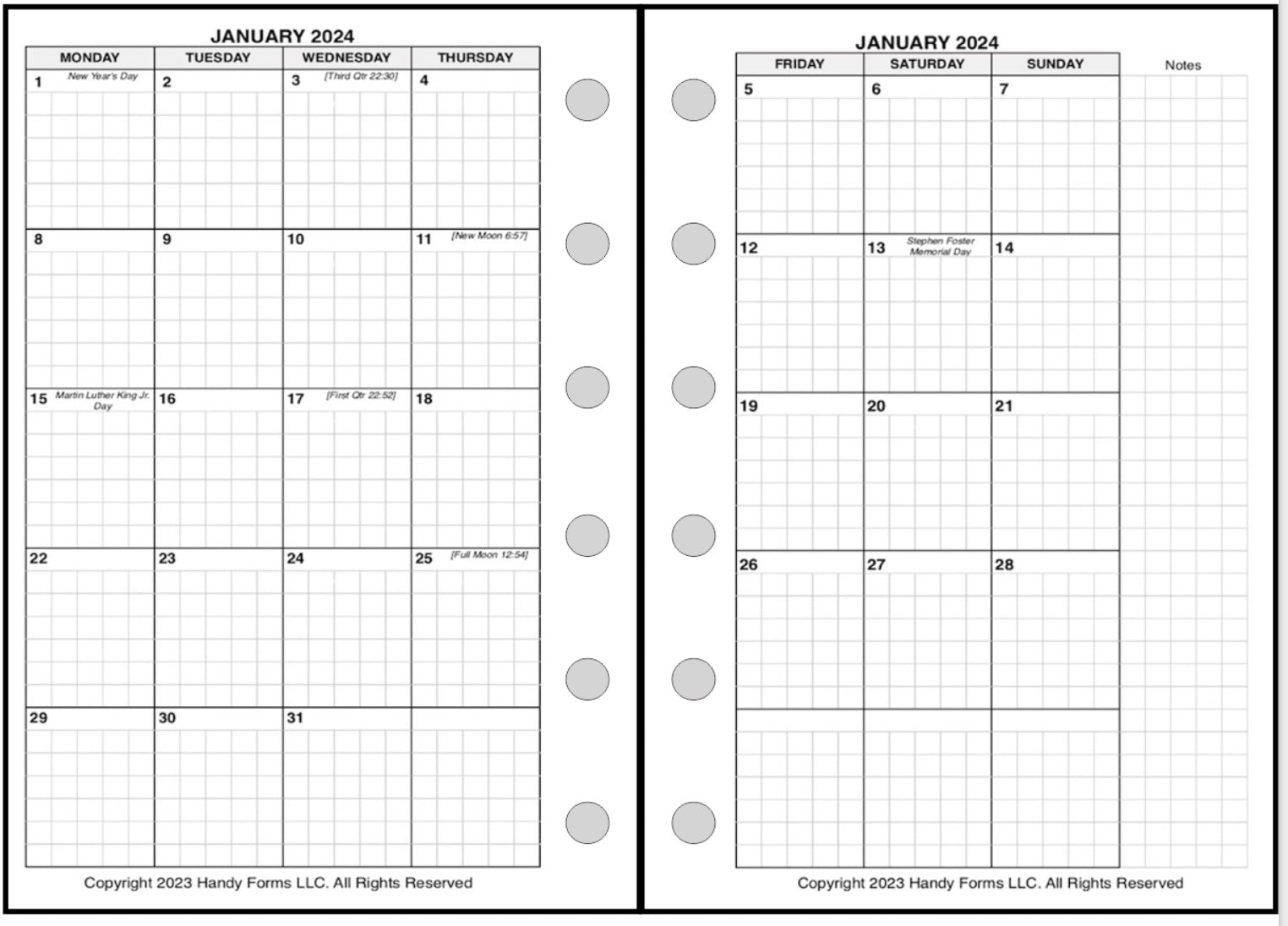 Pocket Monthly Planner, 2 Pages Per Month, 8-Column Month, With Lines