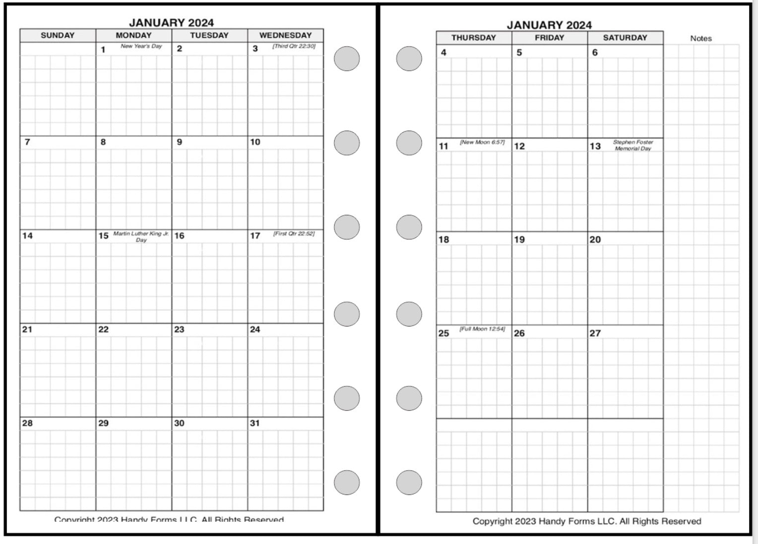 Pocket Monthly Planner, 2 Pages Per Month, 8-Column Month, With Lines