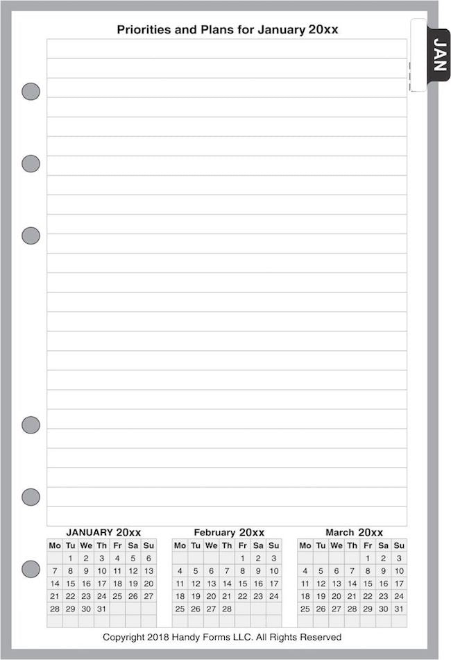 Pocket Monthly Planner, 4 Pages Per Month, With Lines