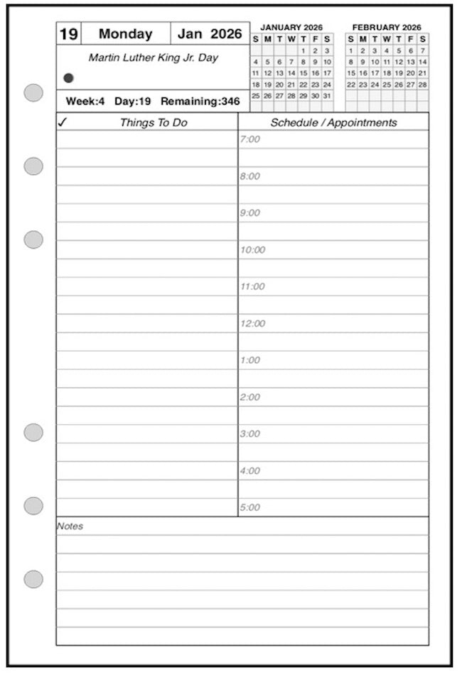 Pocket Daily and Monthly Planner, 1 Page Per Day, 2 Pages Per Month, With Lines, Style A
