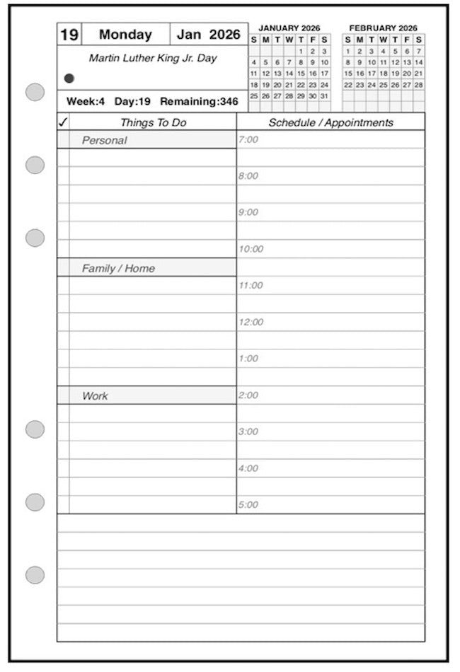 Pocket Daily and Monthly Planner, 1 Page Per Day, 2 Pages Per Month, With Lines, Style AS