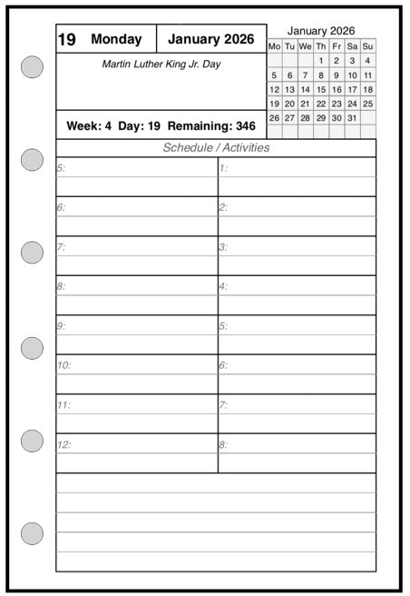 Pocket Daily and Monthly Planner, 1 Page Per Day, 2 Pages Per Month, With Lines, Style C