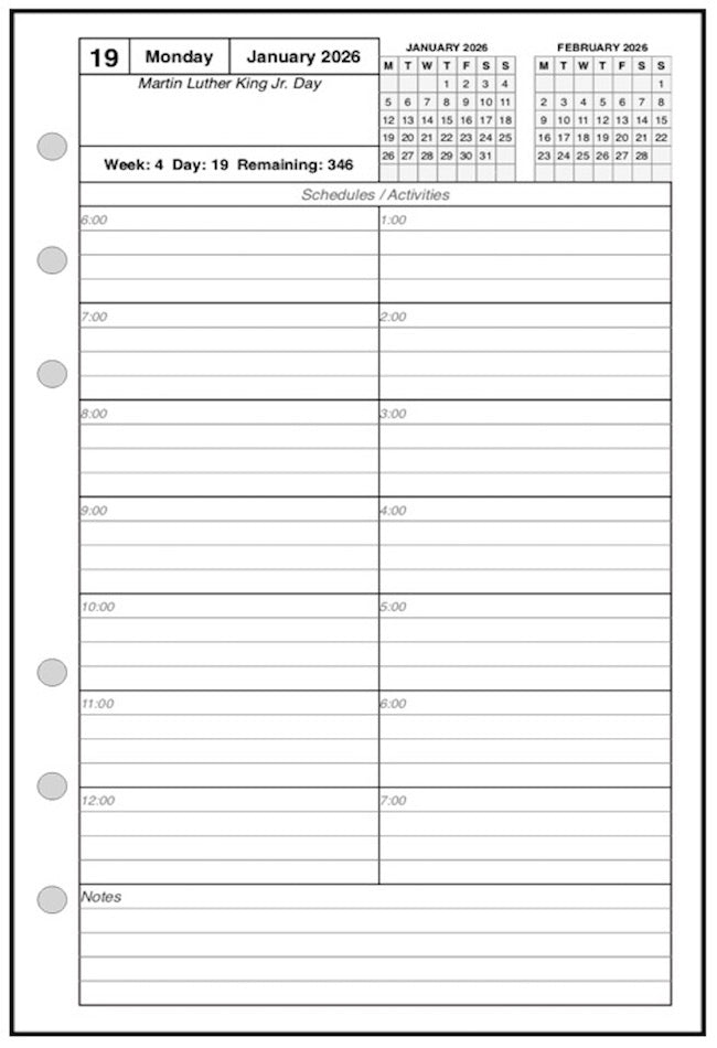 Pocket Daily and Monthly Planner, 1 Page Per Day, 2 Pages Per Month, With Lines, Style C