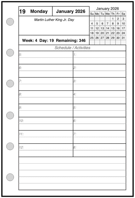 Pocket Daily and Monthly Planner, 1 Page Per Day, 2 Pages Per Month, With Lines, Style C