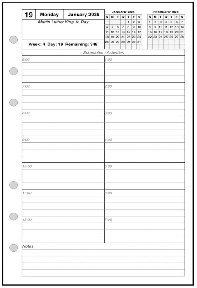 Pocket Daily and Monthly Planner, 1 Page Per Day, 2 Pages Per Month, With Lines, Style C