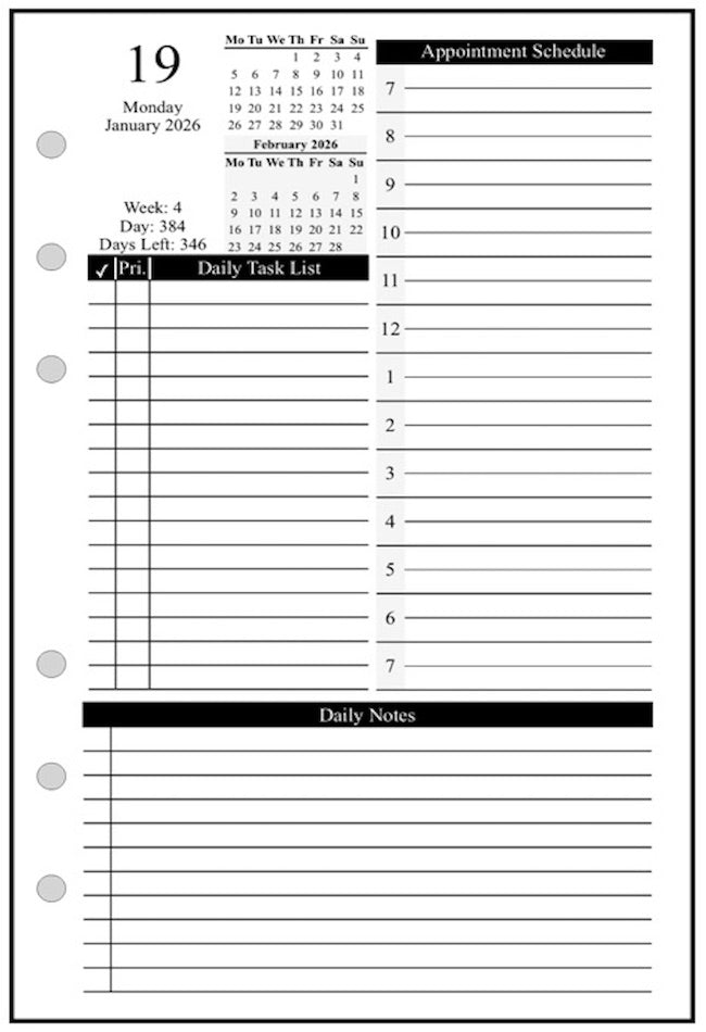 Pocket Daily and Monthly Planner, 1 Page Per Day, 2 Pages Per Month, With Lines, Style D