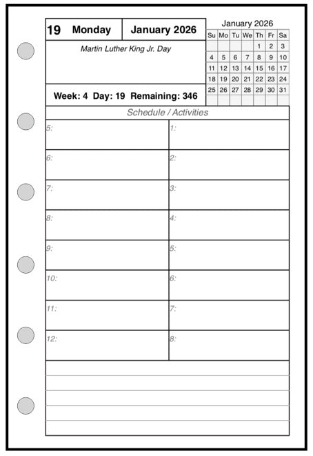 Pocket Daily and Monthly Planner, 1 Page Per Day, 2 Pages Per Month, No Lines, Style C