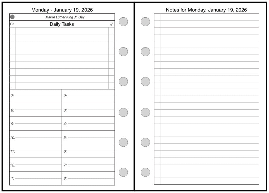 Pocket Daily and Monthly Planner, 2 Pages Per Day, 2 Pages Per Month, With Lines, Style A