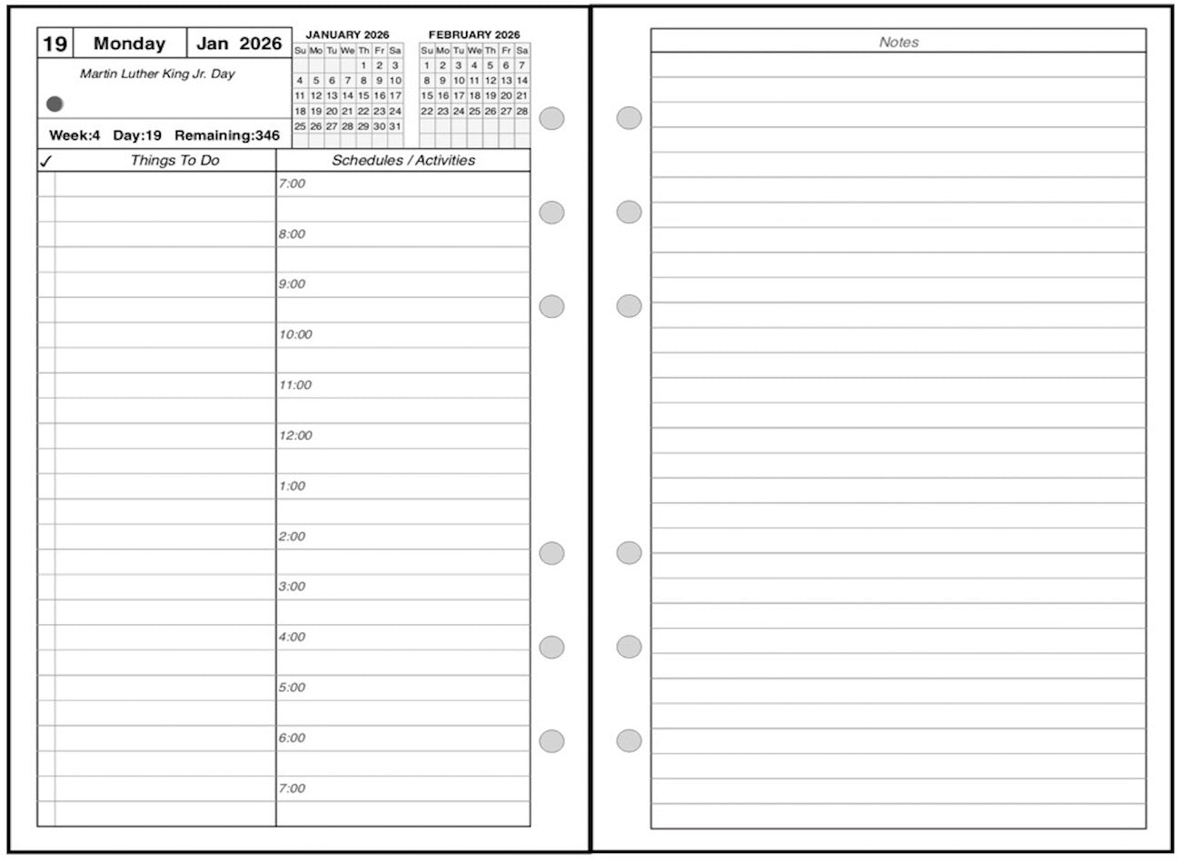 Pocket Daily and Monthly Planner, 2 Pages Per Day, 2 Pages Per Month, With Lines, Style A