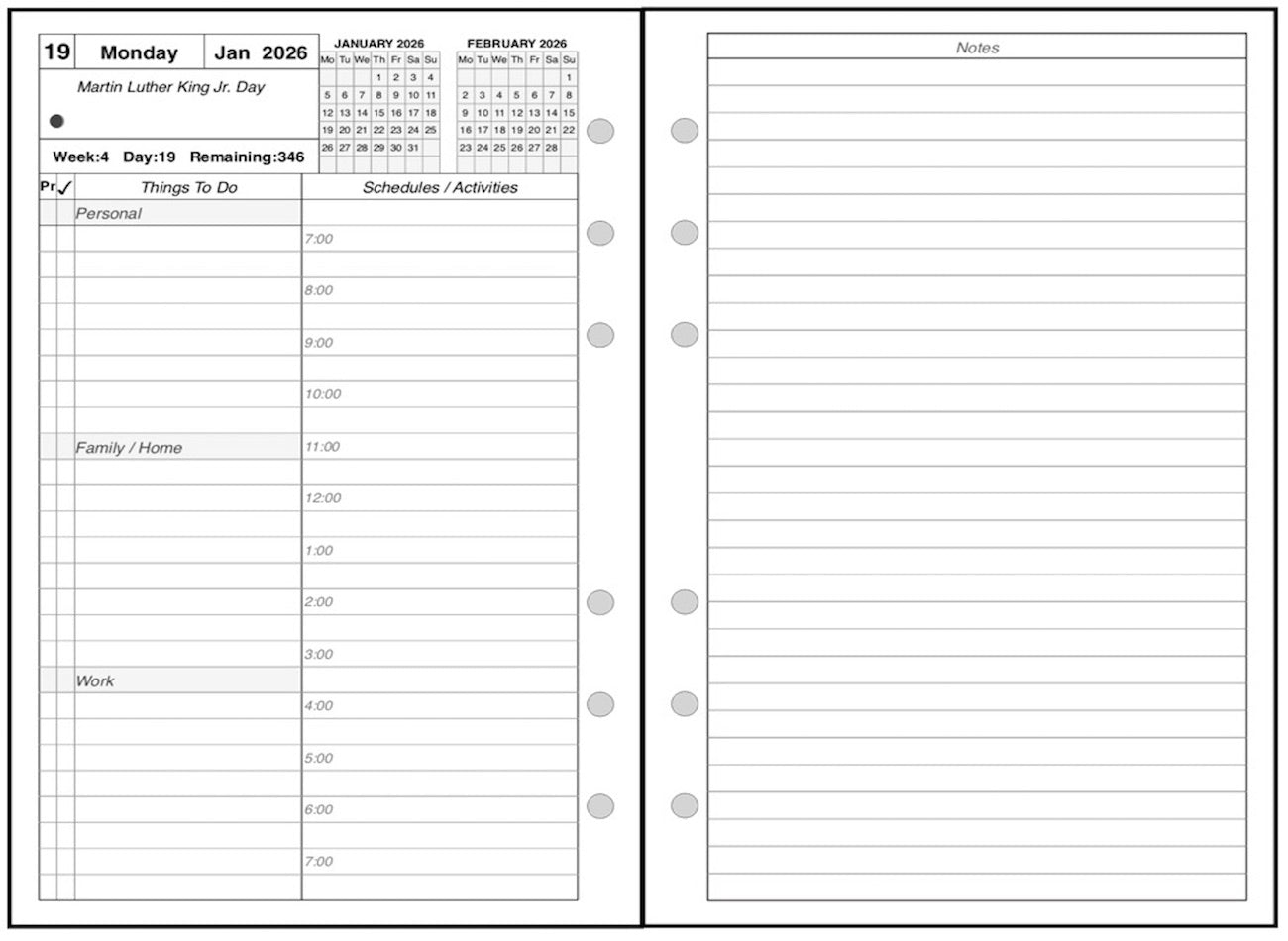 Pocket Daily and Monthly Planner, 2 Pages Per Day, 2 Pages Per Month, With Lines, Style AS
