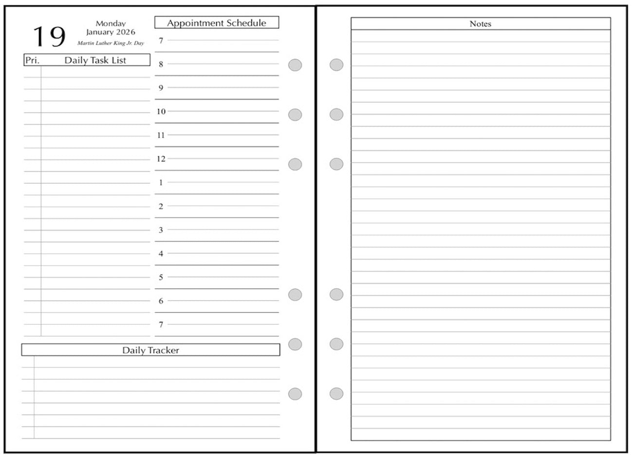 Pocket Daily and Monthly Planner, 2 Pages Per Day, 2 Pages Per Month, With Lines, Style D1