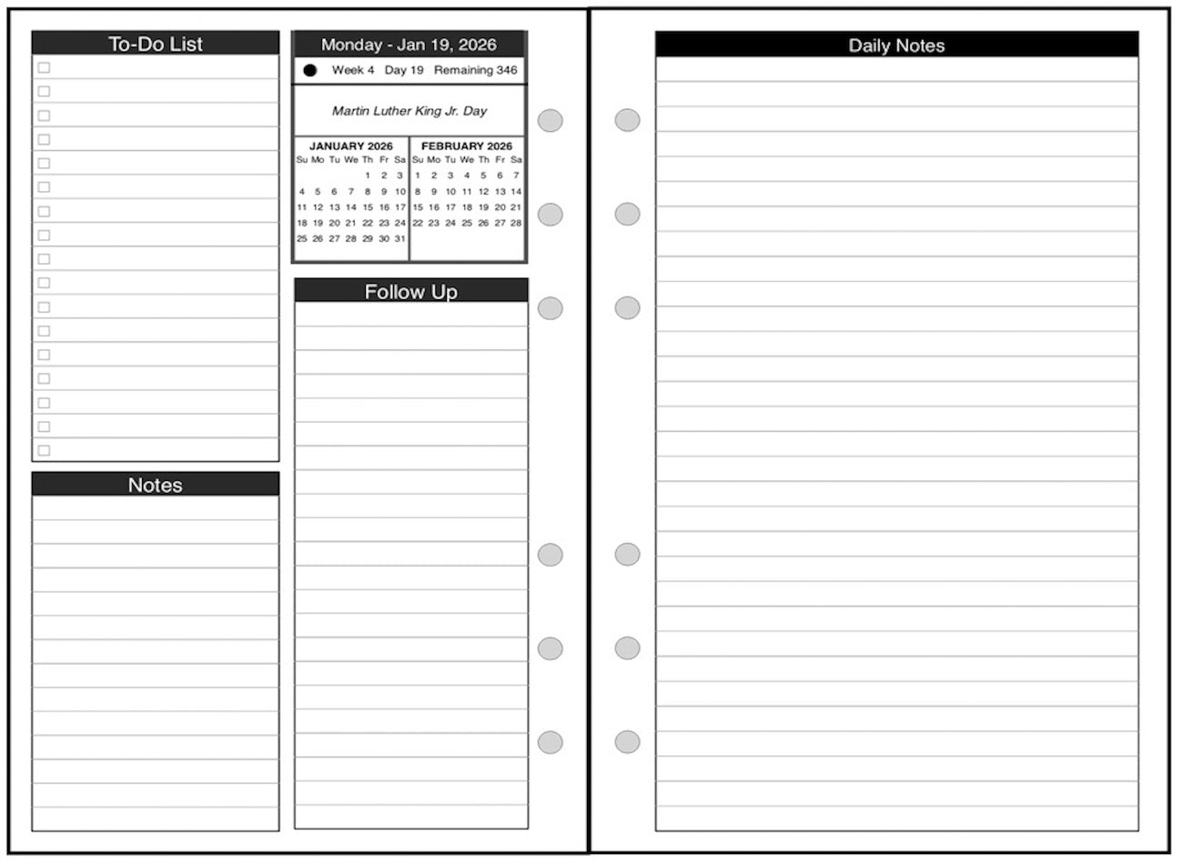 Pocket Daily and Monthly Planner, 2 Pages Per Day, 2 Pages Per Month, With Lines, Style D