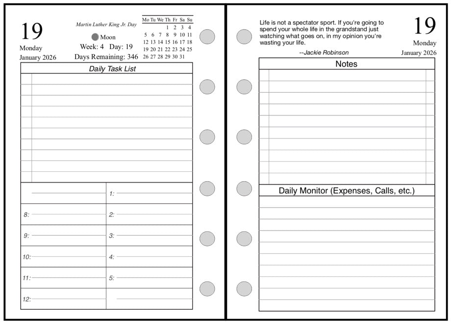 Pocket Daily and Monthly Planner, 2 Pages Per Day, 2 Pages Per Month, With Lines, Style K