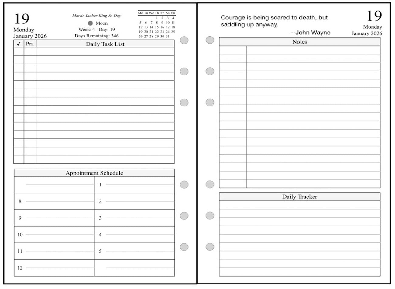Pocket Daily and Monthly Planner, 2 Pages Per Day, 2 Pages Per Month, With Lines, Style D