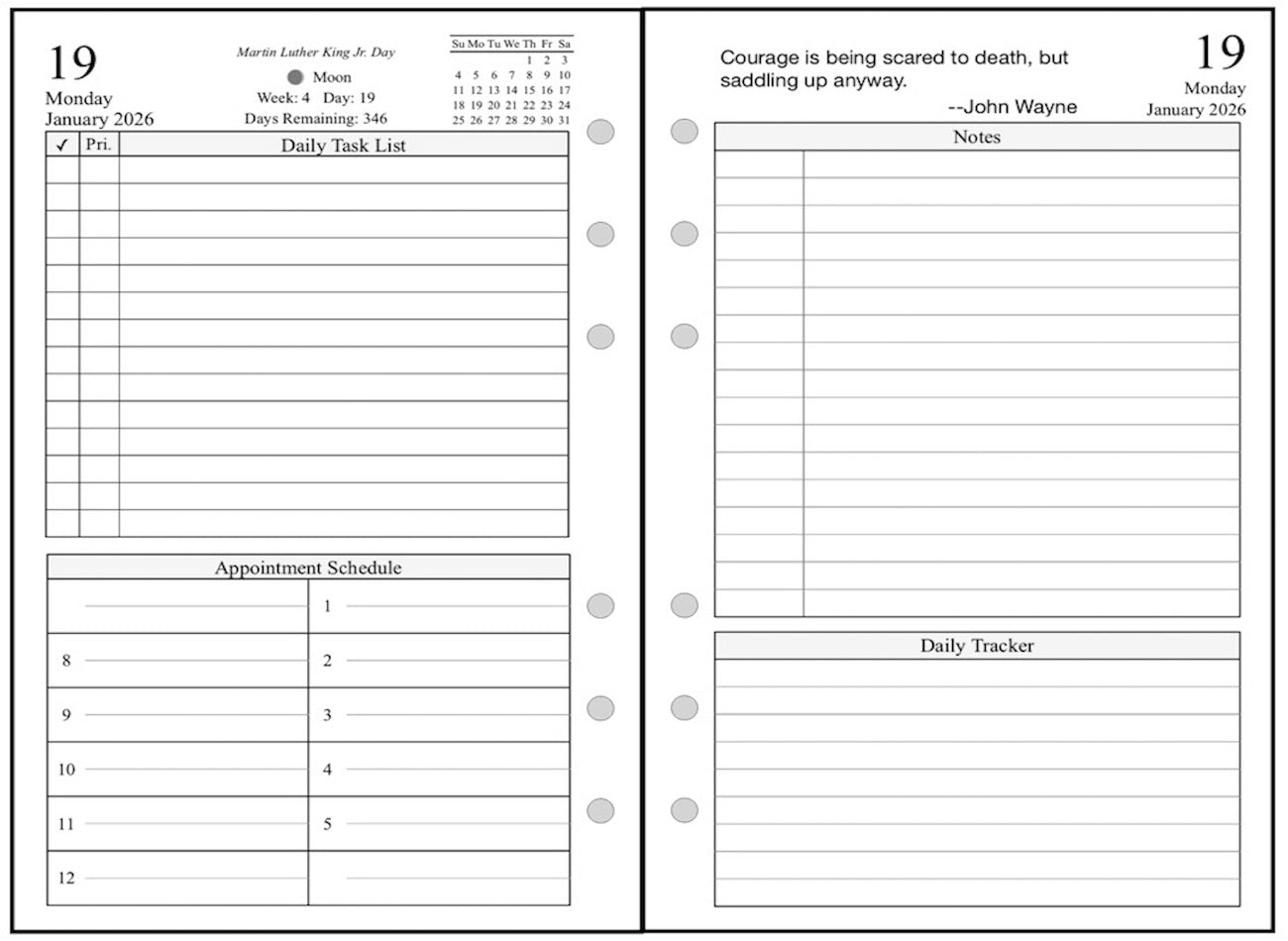 Pocket Daily and Monthly Planner, 2 Pages Per Day, 2 Pages Per Month, With Lines, Style D