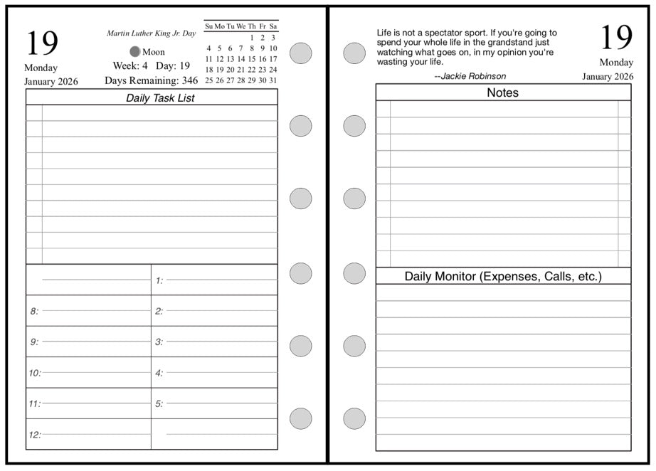 Filofax Pocket Daily and Monthly Planner, 2 Pages Per Day, 2 Pages Per Month, With Lines, Style K