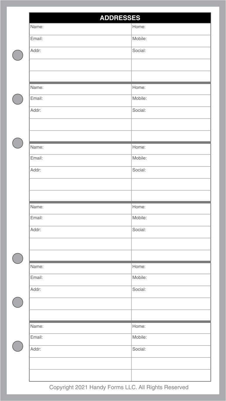 Notes For Index Form Personal Name & Address Pages + Tab Index – Handy Forms