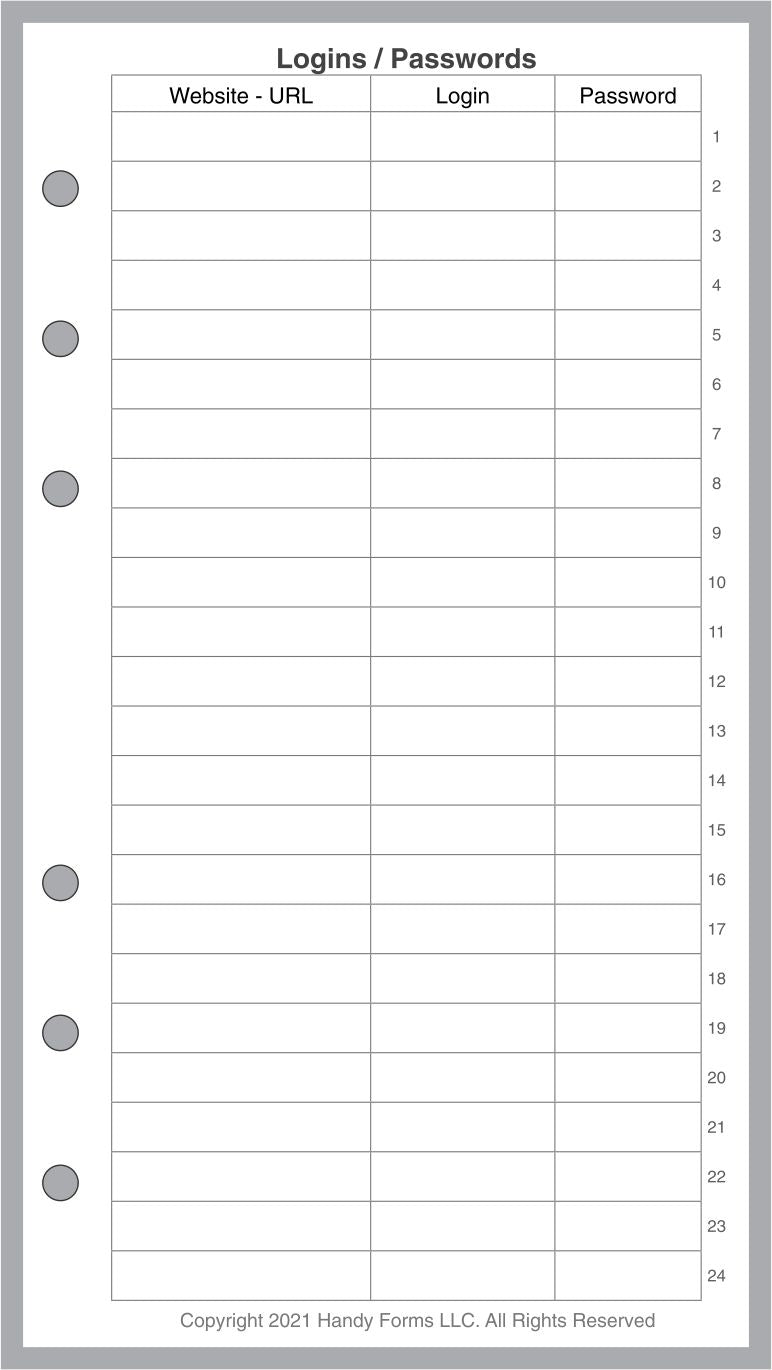 [size] Login / Password Reference