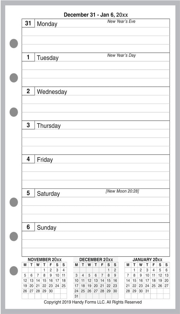 Personal Weekly and Monthly Planner, 1 Page Per Week, 2 Pages Per Month, With Lines, Style E