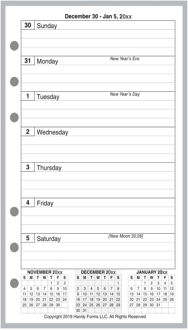 Personal Weekly and Monthly Planner, 1 Page Per Week, 2 Pages Per Month, With Lines, Style E
