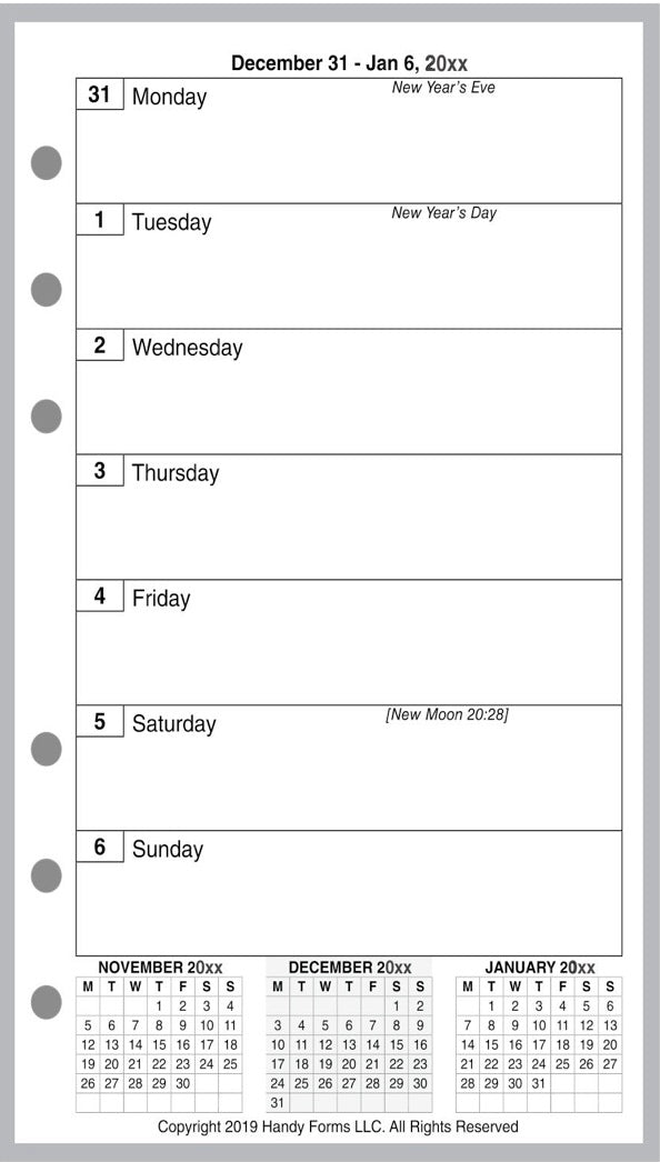 Personal Weekly and Monthly Planner, 1 Page Per Week, 2 Pages Per Month, No Lines, Style E