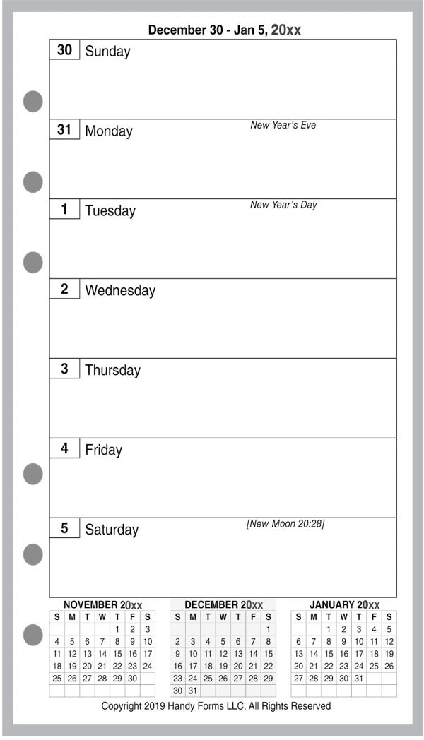 Personal Weekly and Monthly Planner, 1 Page Per Week, 2 Pages Per Month, No Lines, Style E